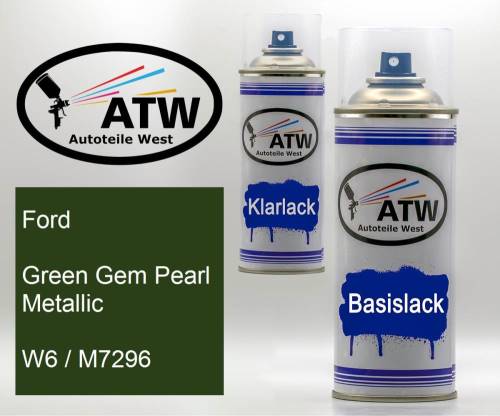 Ford, Green Gem Pearl Metallic, W6 / M7296: 400ml Sprühdose + 400ml Klarlack - Set, von ATW Autoteile West.